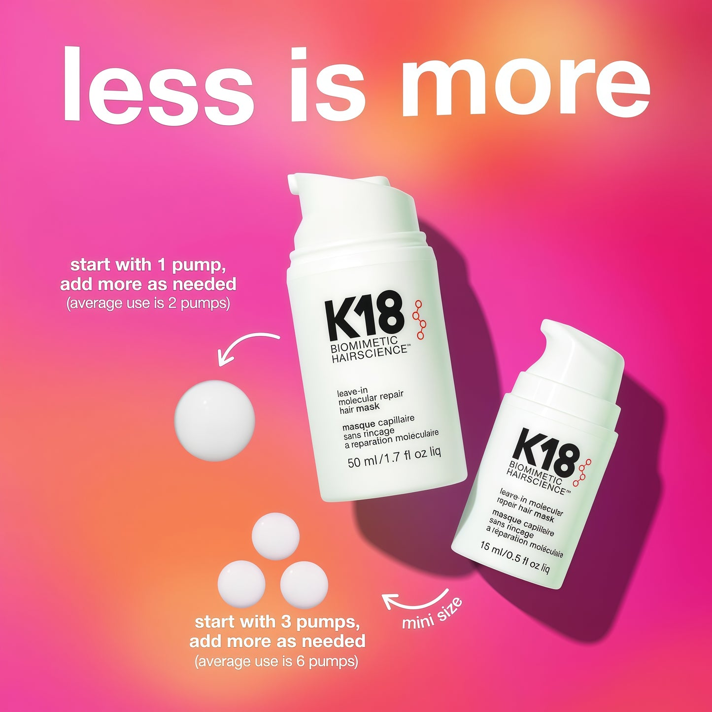 K18 Leave-In Molecular Repair Hair Mask, Patented, Lasting Repair For Dry, Frizzy, Damaged Hair, Reverse Damage In 4 Minutes From Bleach, Color, Chemical Services + Heat-Full Size - 50mL