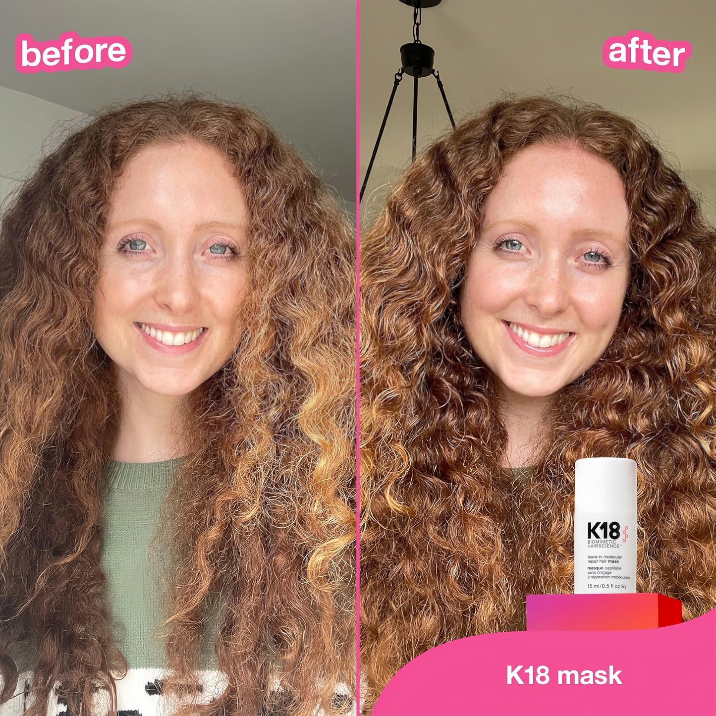 K18 Leave-In Molecular Repair Hair Mask, Patented, Lasting Repair For Dry, Frizzy, Damaged Hair, Reverse Damage In 4 Minutes From Bleach, Color, Chemical Services + Heat-Full Size - 50mL